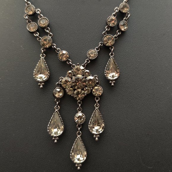 POFJ Gunmetal Drippy Rhinestone Choker Necklace - Picture 3 of 4